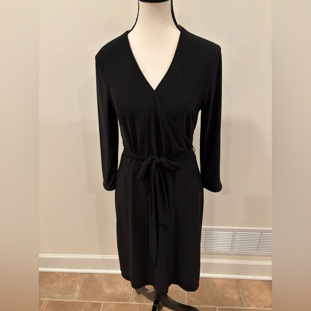 WHBM Faux Wrap Reversible Long Sleeve Jersey Dress-Black and Geometric, S - Picture 7 of 13